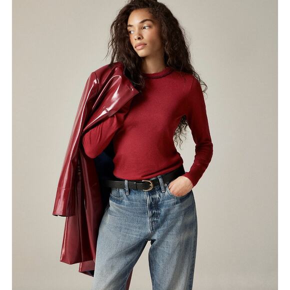 J.Crew Carolyn Embellished Fitted Crewneck Sweater Merino Wool Burgundy 2X NWT - Picture 1 of 12